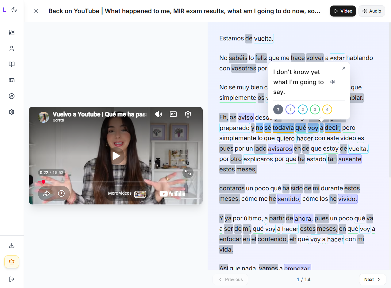 Learn spanish with real content