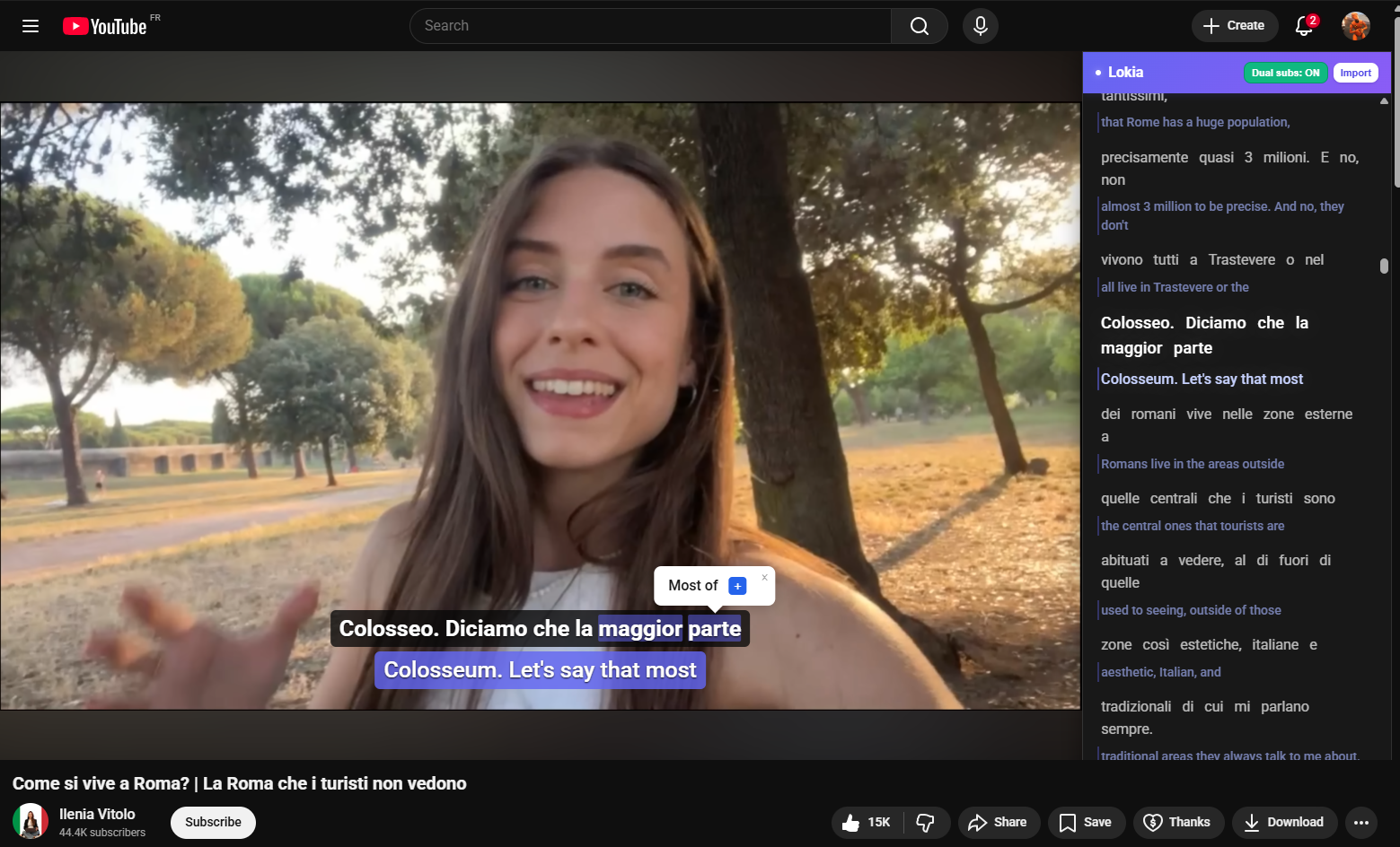 learn italian with Lokia extension